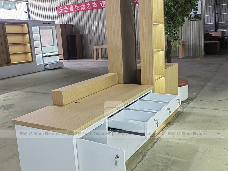 White Wood Mobile Phone Counter Fixture