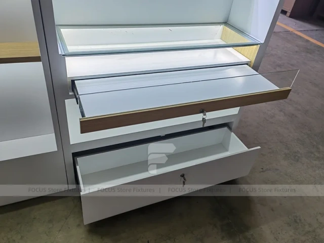 White Wood Mobile Phone Counter Fixture