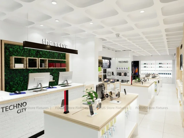White Wood Mobile Phone Store Interior