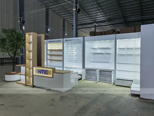 White Wood Phone Store Counter Fixture