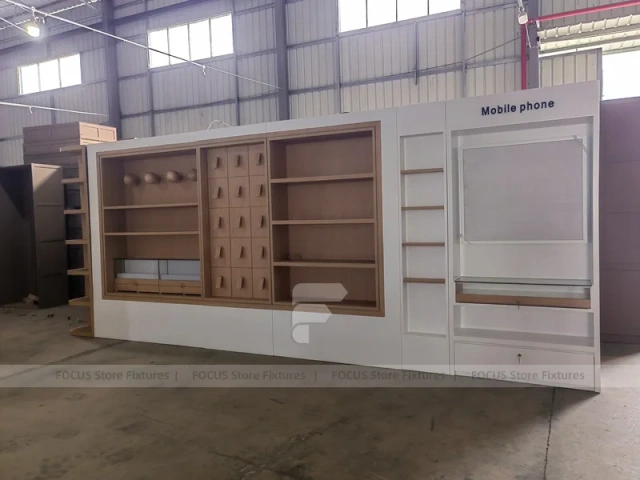 White Wood Phone Store Counter Fixture