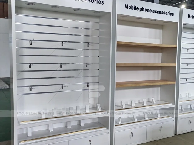 White Wood Phone Store Counter Fixture