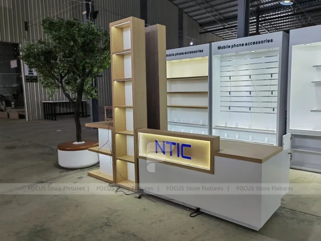 White Wood Phone Store Counter Fixture