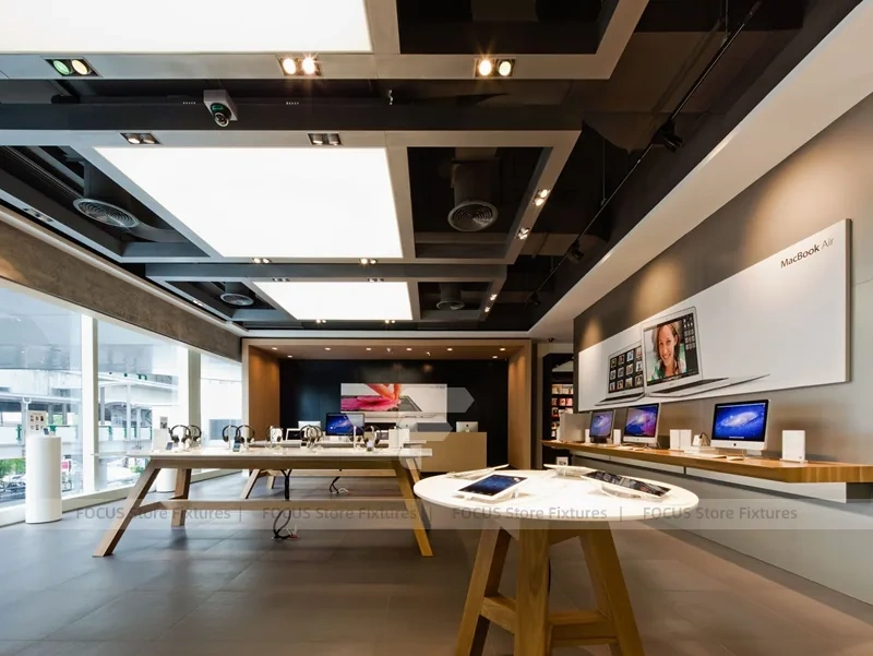 Wood Black Mobile Electronics Store Interior