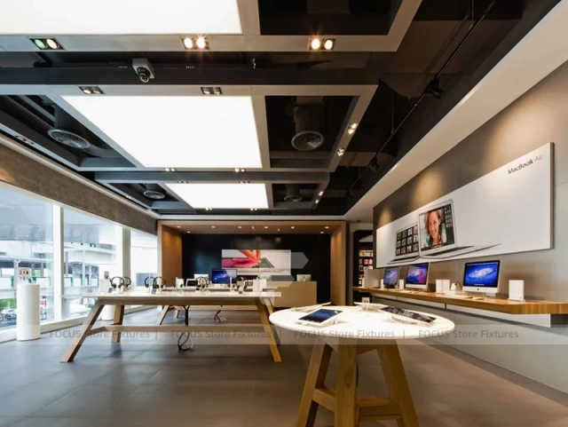 Wood Black Mobile Electronics Store Interior