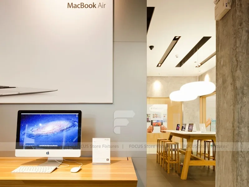 Wood Black Mobile Electronics Store Interior
