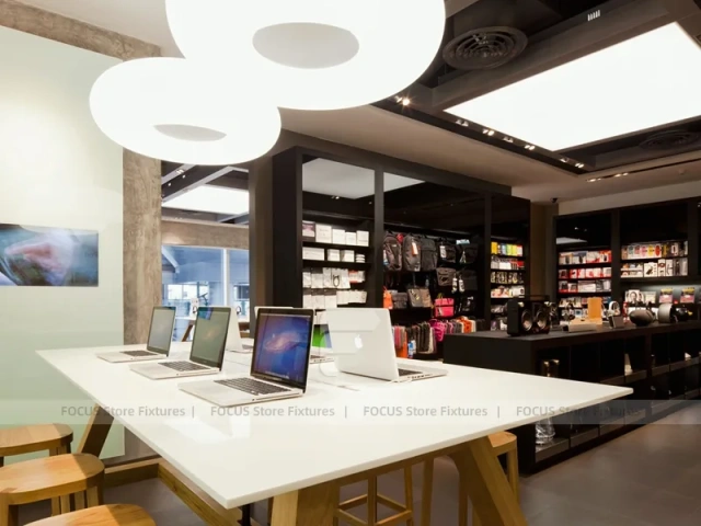 Wood Black Mobile Electronics Store Interior