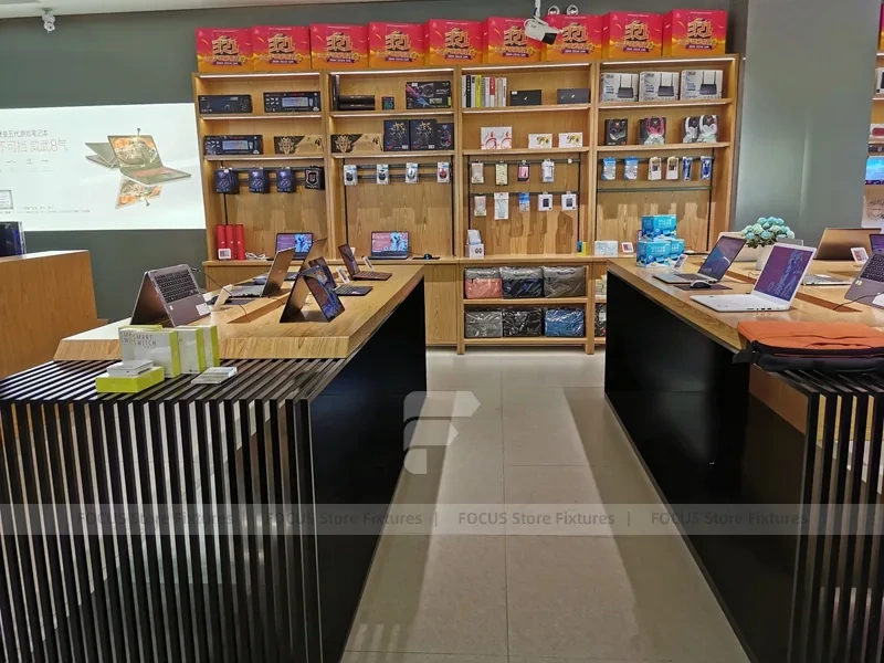 Wood Black Mobile Phone Sales Counter Store