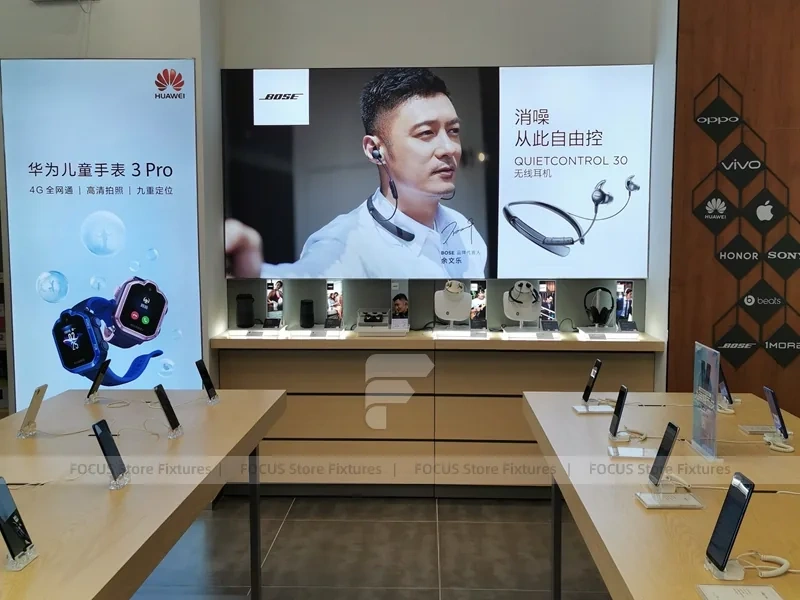 Wood Black Mobile Phone Sales Counter Store