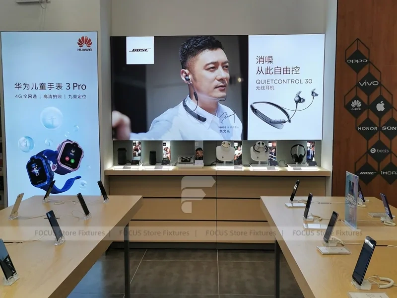 Wood Black Mobile Phone Sales Counter Store