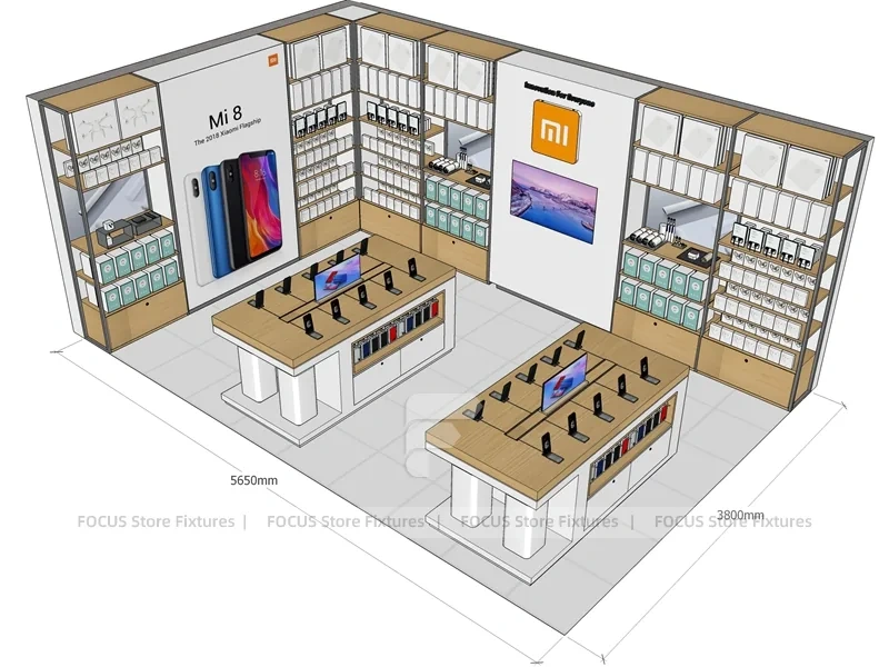 Wood Frame MI Mobile Phone Store Layout