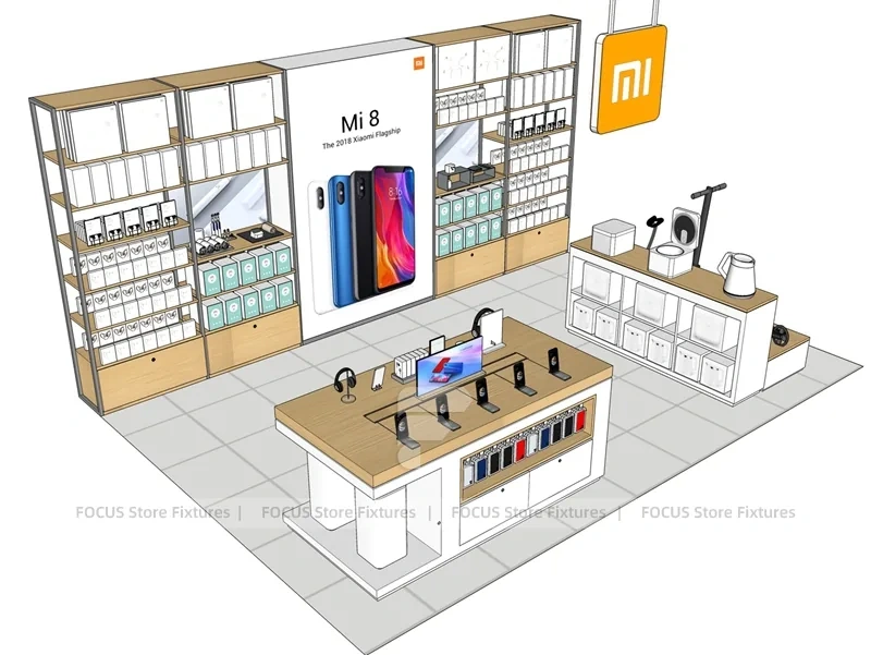 Wood Frame MI Mobile Phone Store Layout