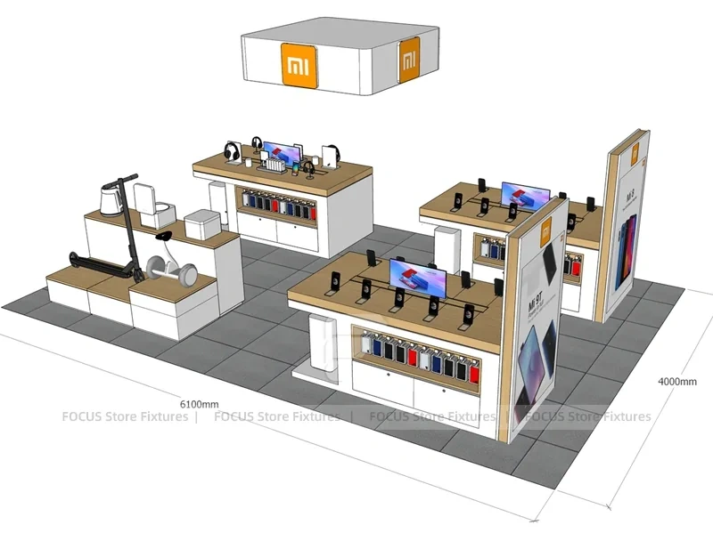 Wood Frame MI Mobile Phone Store Layout