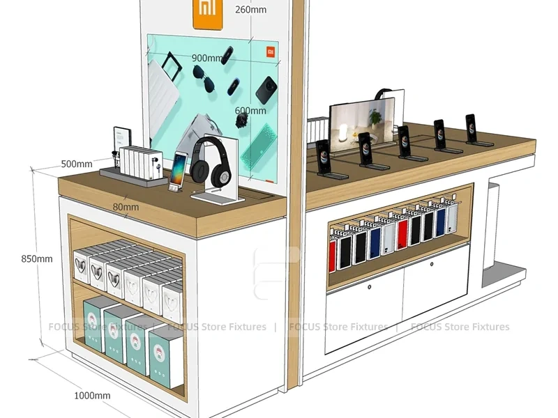 Wood Frame MI Mobile Phone Store Layout
