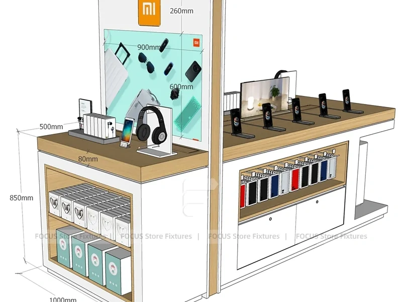 Wood Frame MI Mobile Phone Store Layout
