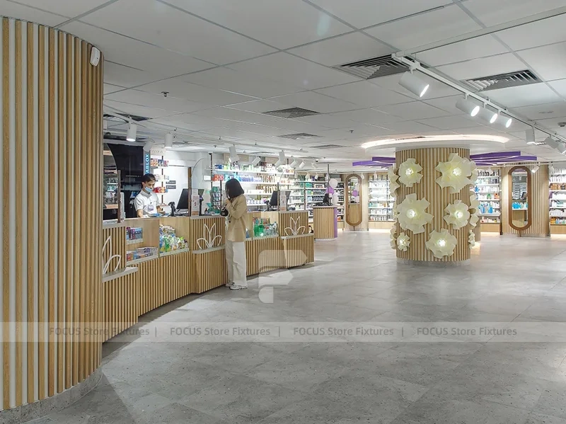 Wood Slat Beauty Store with Flower Wall