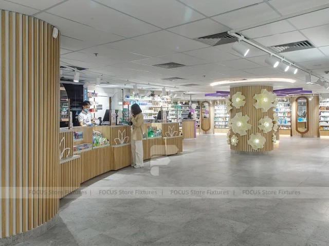 Wood Slat Beauty Store with Flower Wall