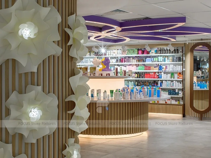 Wood Slat Beauty Store with Flower Wall