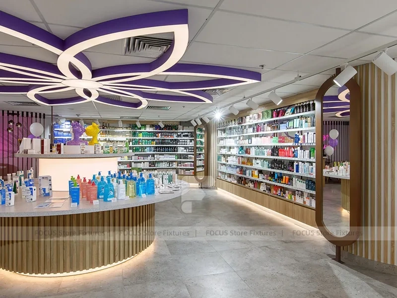 Wood Slat Beauty Store with Flower Wall