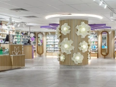 Wood Slat Beauty Store with Flower Wall