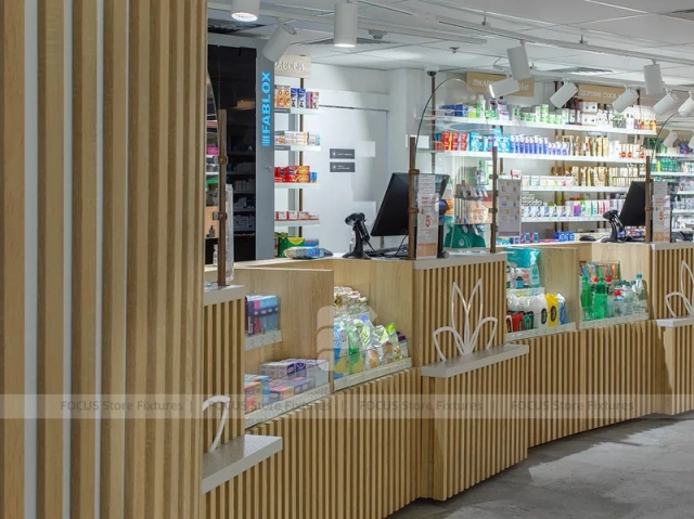 Wood Slat Beauty Store with Flower Wall