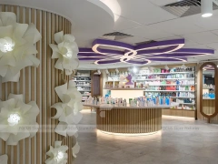 Wood Slat Beauty Store with Flower Wall