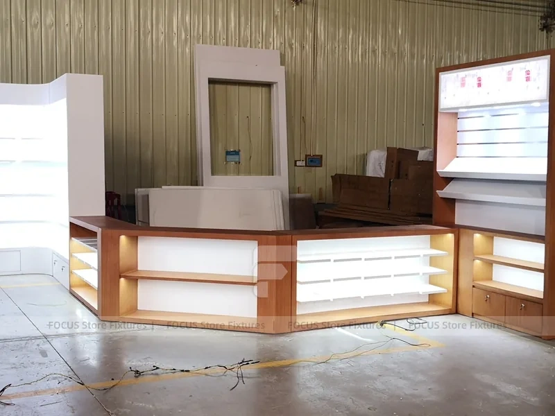 Wood White Cross Counter Phone Display Fixture