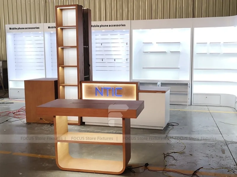 Wood White Cross Counter Phone Display Fixture