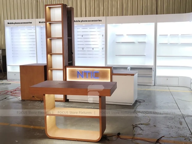 Wood White Cross Counter Phone Display Fixture