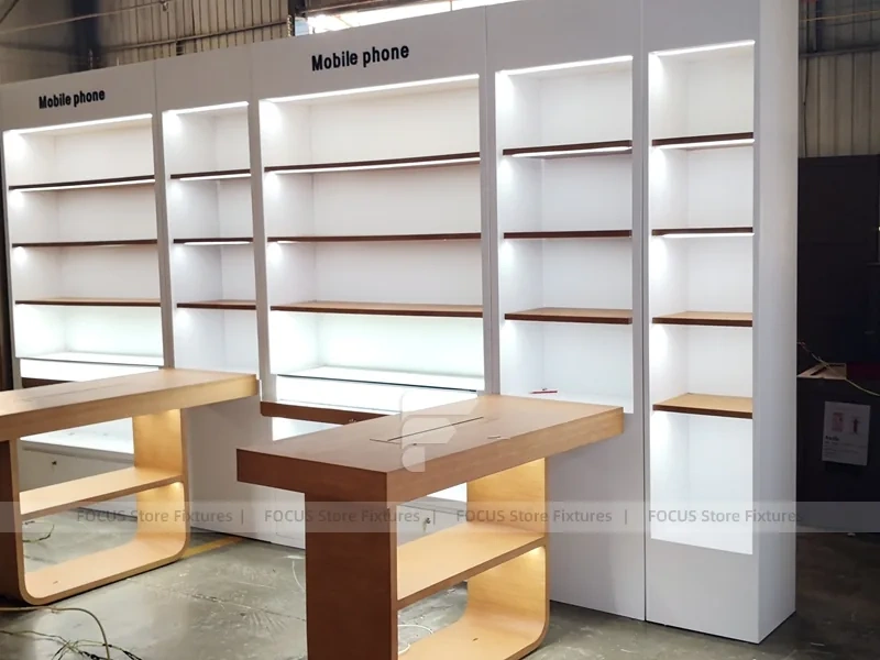 Wood White Cross Counter Phone Display Fixture