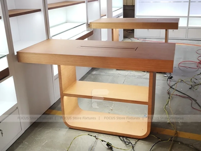 Wood White Cross Counter Phone Display Fixture