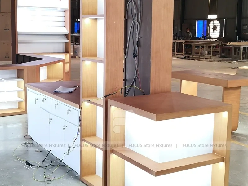 Wood White Cross Counter Phone Display Fixture