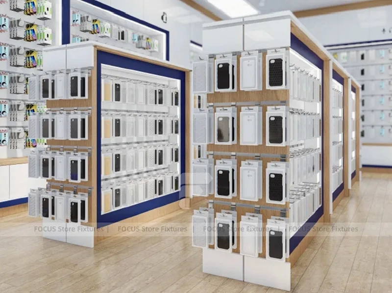 Wood White Curved Mobile Phone Store Interior