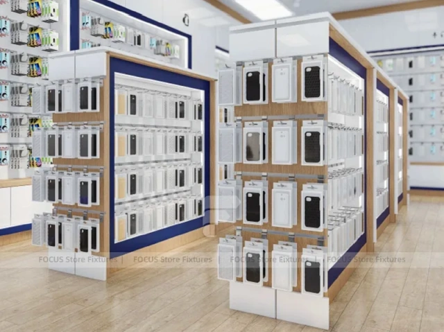 Wood White Curved Mobile Phone Store Interior