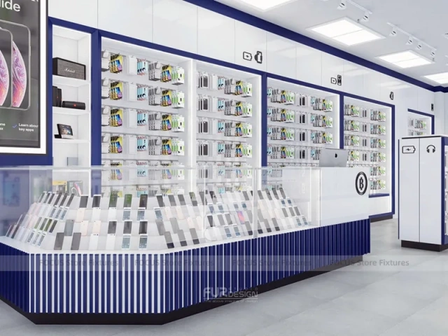 Wood White Curved Mobile Phone Store Interior