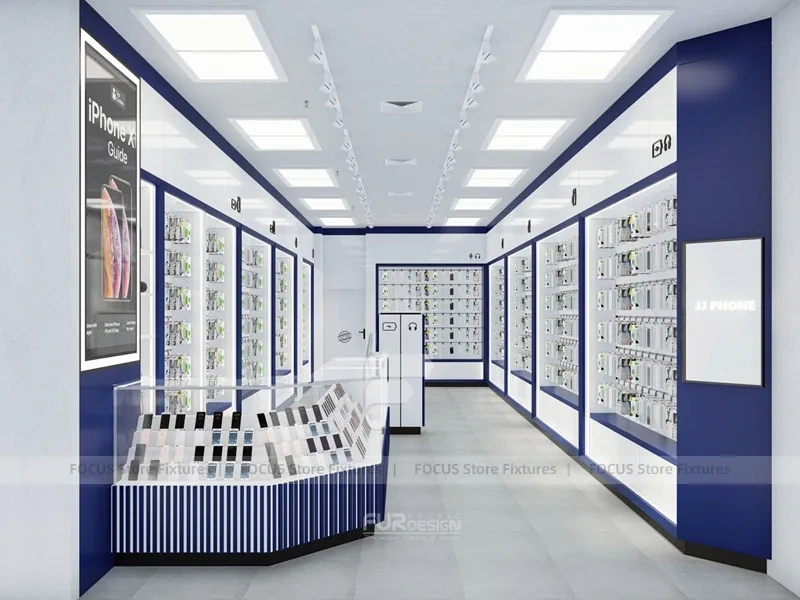 Wood White Curved Mobile Phone Store Interior