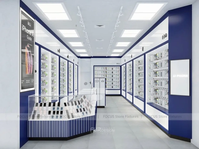 Wood White Curved Mobile Phone Store Interior