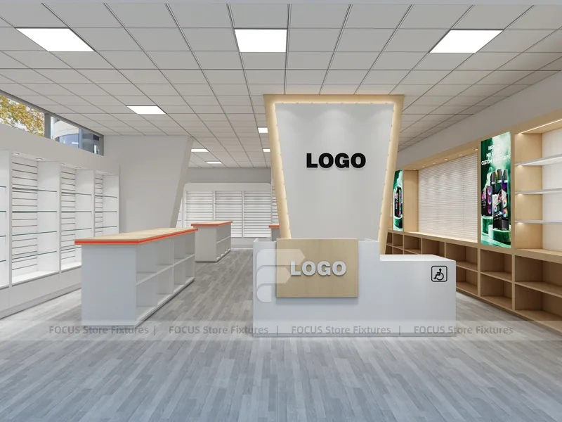 Wood White Logo Mobile Phone Store Interior