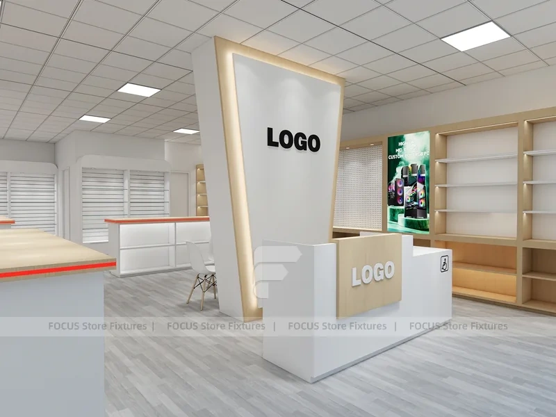 Wood White Logo Mobile Phone Store Interior