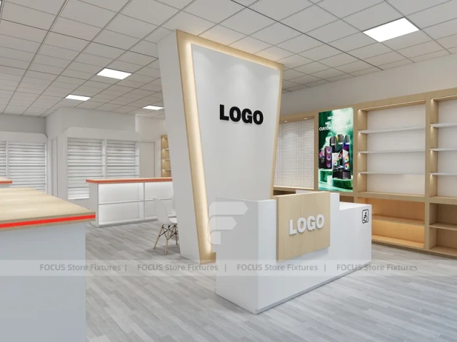 Wood White Logo Mobile Phone Store Interior