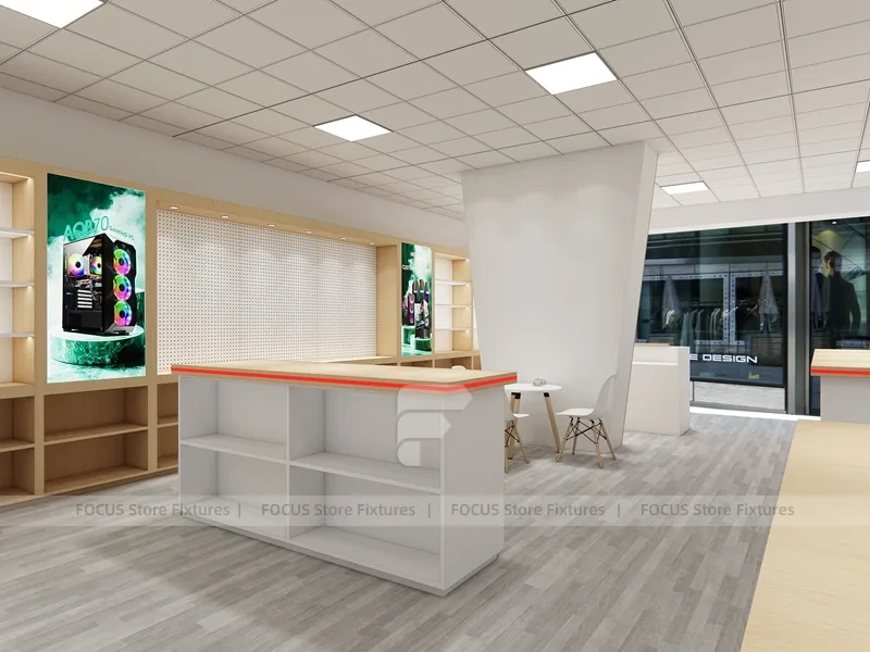 Wood White Logo Mobile Phone Store Interior