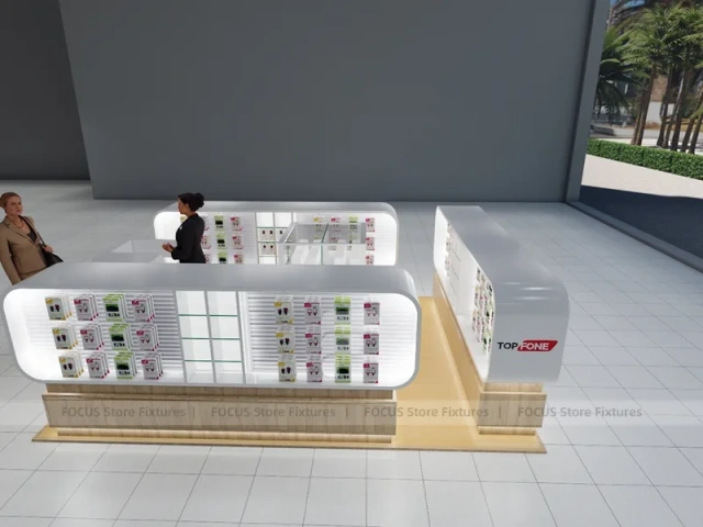 Wood White Phone Display Counter Island