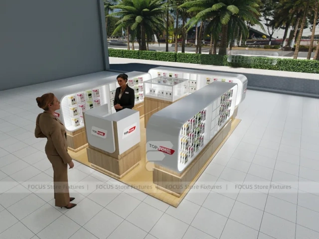 Wood White Phone Display Counter Island