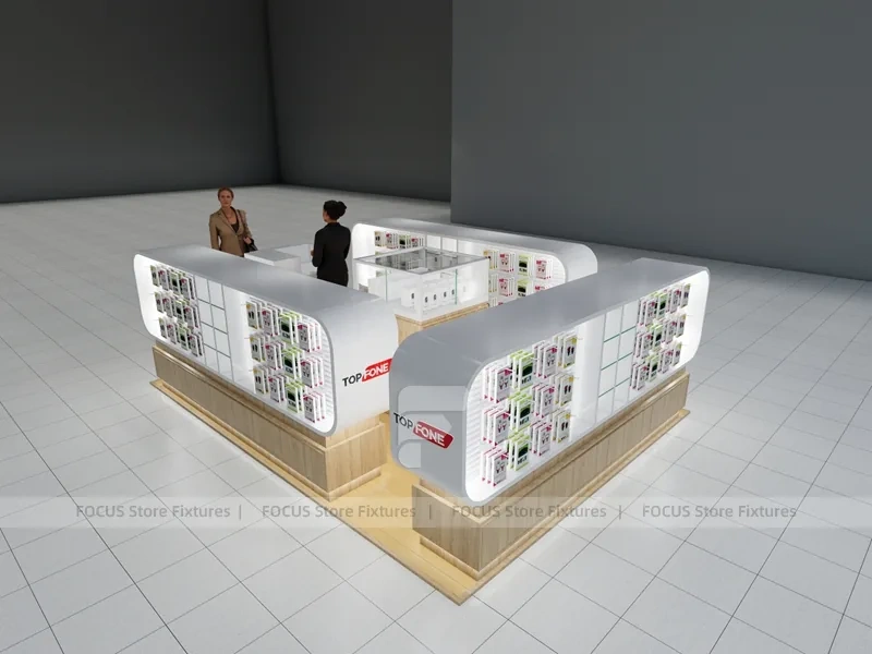 Wood White Phone Display Counter Island