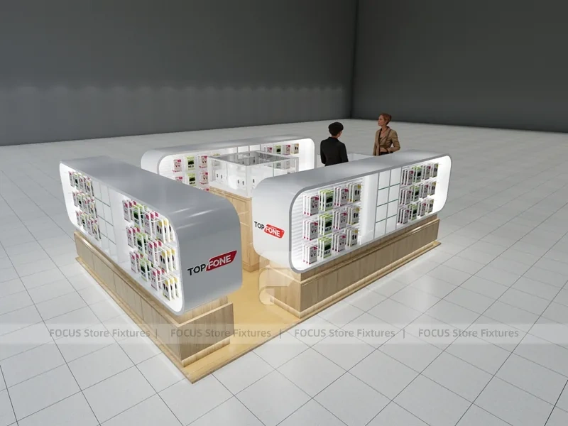 Wood White Phone Display Counter Island