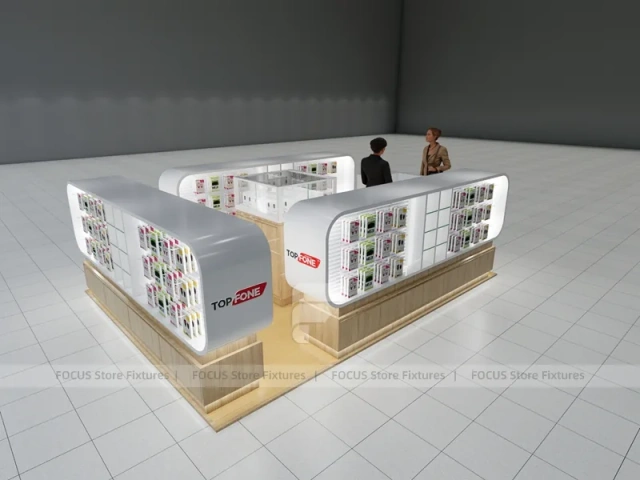 Wood White Phone Display Counter Island
