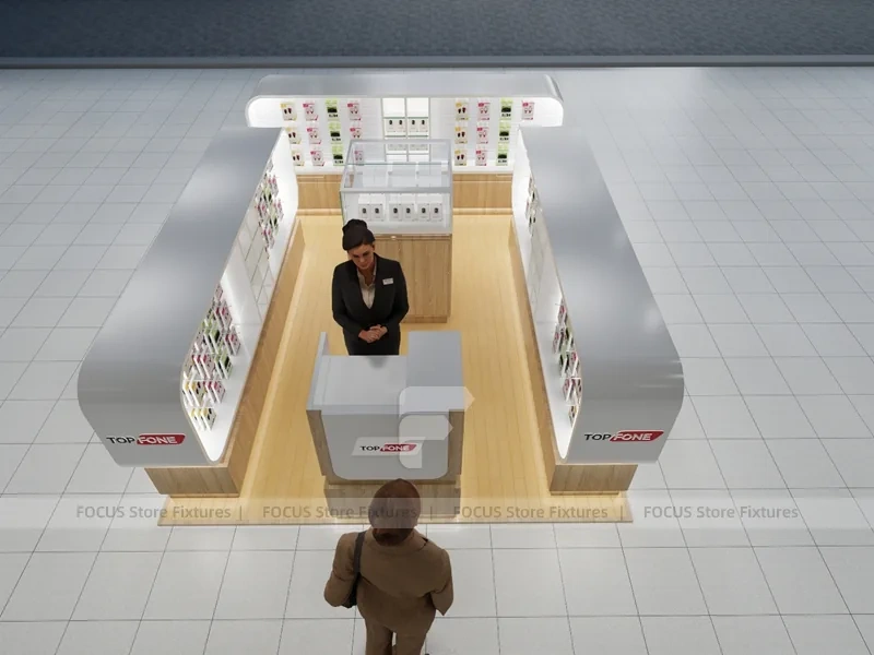 Wood White Phone Display Counter Island