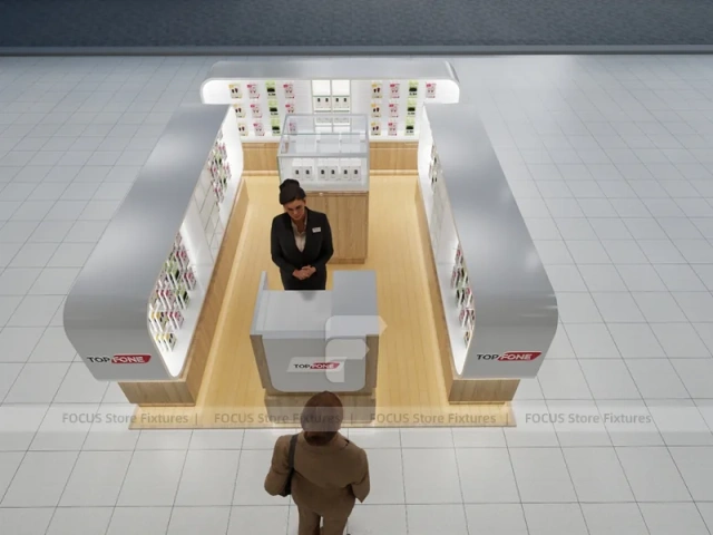Wood White Phone Display Counter Island