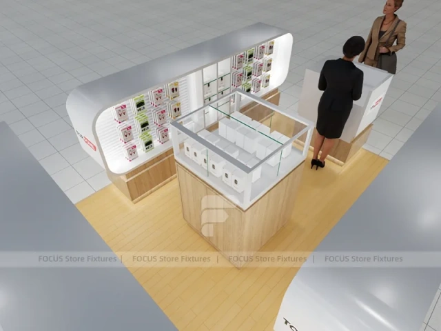 Wood White Phone Display Counter Island