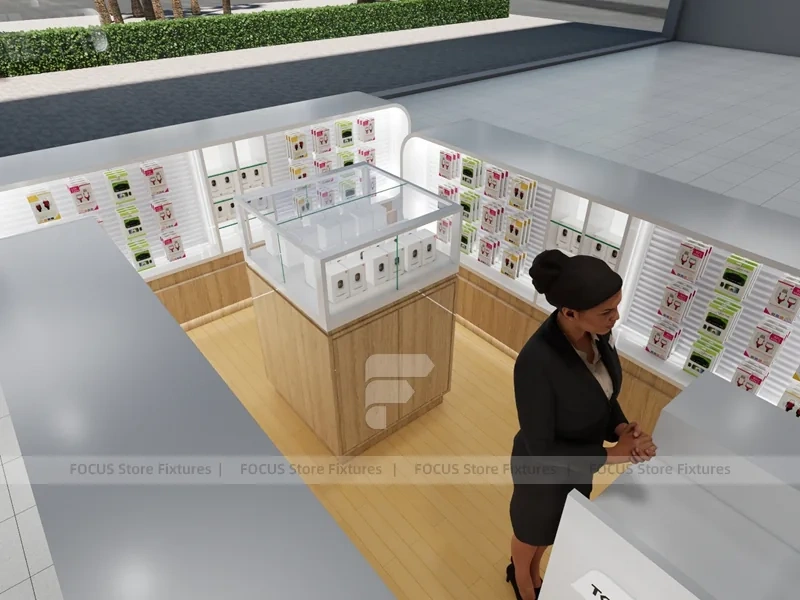 Wood White Phone Display Counter Island